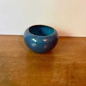 Ikebana Floral Vase Vessel Small Bowl with Flower Frog Teal and Gold Iridescent Glaze