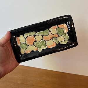 MCM Pottery Tray: Hair of the Dog Vanity Dish - Black, Yellow, Green, Orange