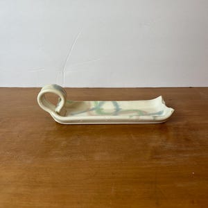 Studio Pottery Sleigh Butter Dish With Handle Blue Pink Green Pastel Glaze