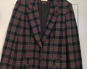 Vintage Pendleton Women’s Plaid Blazer 100% Virgin Wool Christmas Plaid size 14