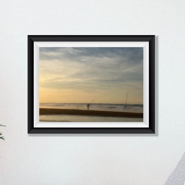 Evening Beach Fishing | Scenic Landscape Art | Ocean Wall Art | Outdoor Art | Digital Printable Wall Art | Digital Download Art