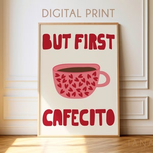 But First Cafecito Pink Aesthetic Print Minimalist Spanish Coffee Print Cute Coffee Mug Kitchen Decor Funny Kitchen Coffee Quote Poster