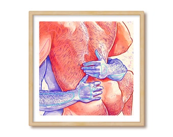 Art Print, Hairy Muscle Gay Daddies - Gay Christmas Gift for Boyfriend, Husband, Couple - LGBT Pride Bedroom Wall Art & Unique Home Decor