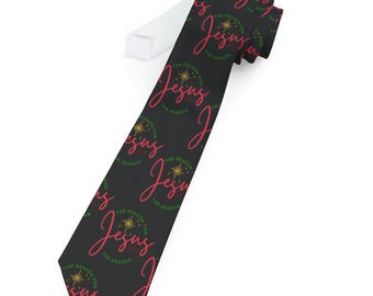 Men's Jesus is the Reason for the Season Christmas Black Tie | Christian Tie | Church Tie | Perfect Holiday Gift for Him, Pastor, Dad