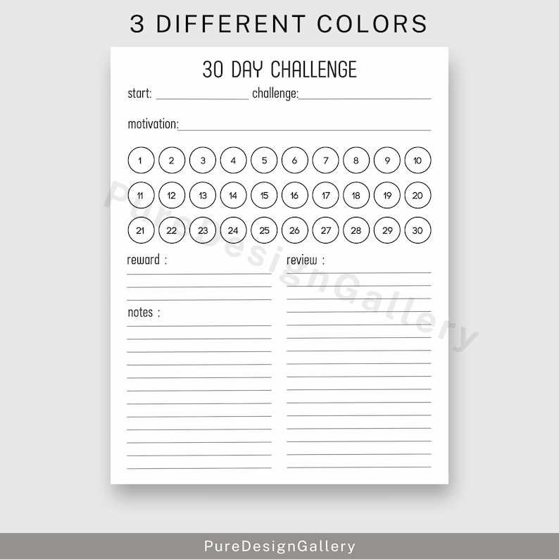 30 Day Challenge Printable PDF Templates 30 Day Goal Tracker - Etsy
