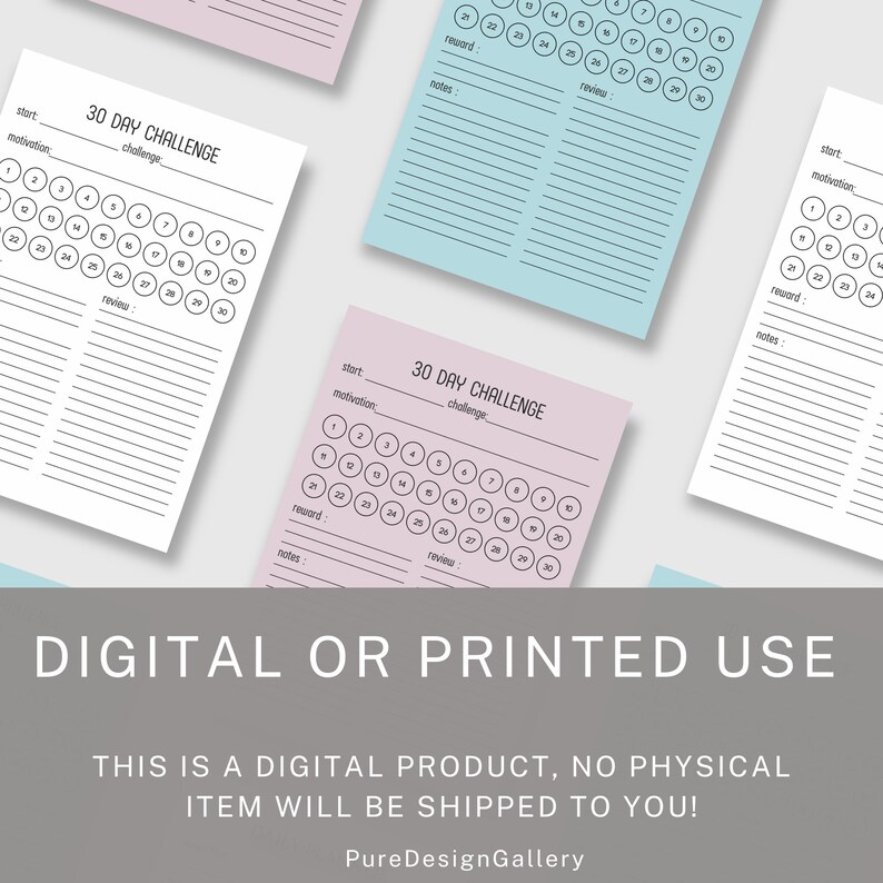 30 Day Challenge Printable PDF Templates, 30 Day Goal Tracker, Monthly ...