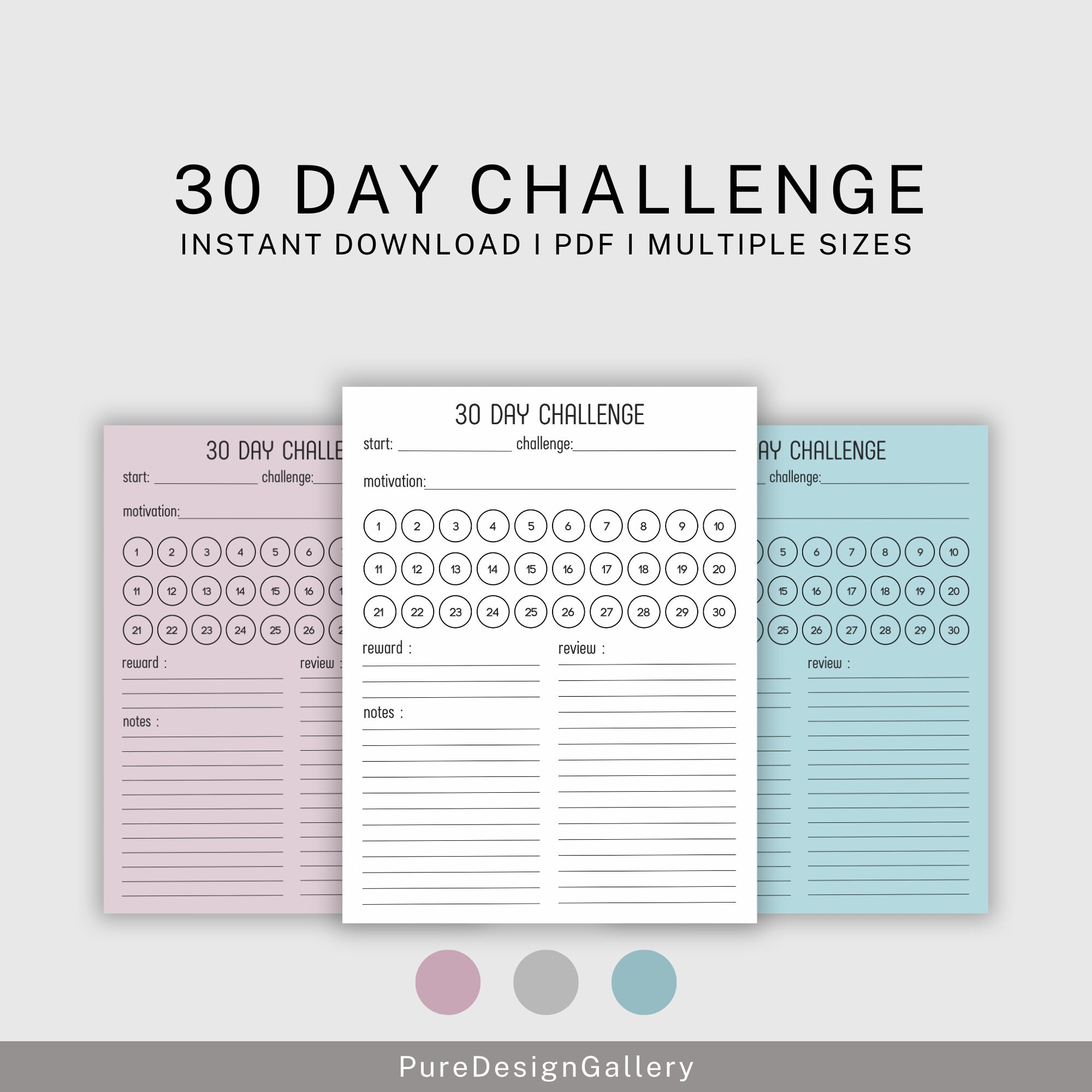 30 Day Challenge Printable PDF Templates, 30 Day Goal Tracker, Monthly ...