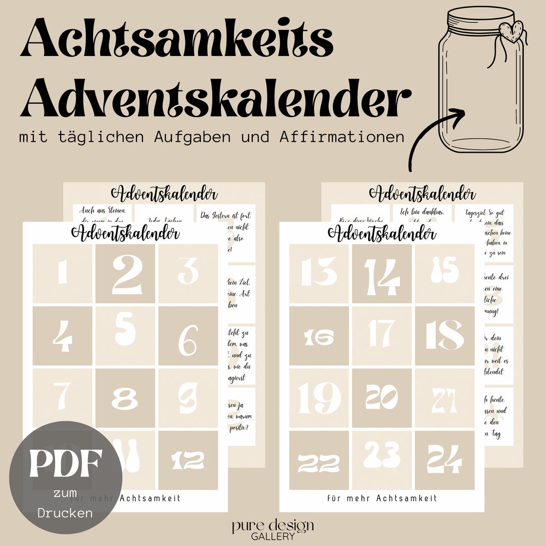  Adventskalender Zum Digitalen Download, DIN A4 PDF Drucken, 24 Sprüche 