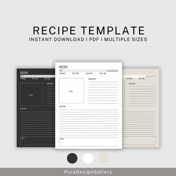 Recipe Template Printable, Recipe Meal Menu Plan Notes, Blank Recipe Page, Cook Book Journal Goodnotes Download, A5/ Letter/ Filofax Insert