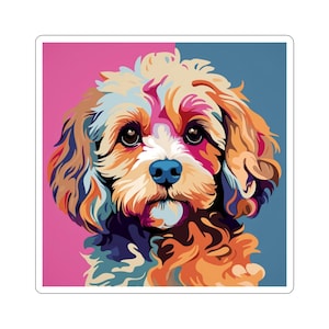 Pop Art Cavapoo Sticker, Colorful Stickers, Unique Pet Decal, Laptop Sticker, Gift for Dog Lovers, Trendy Vinyl Sticker