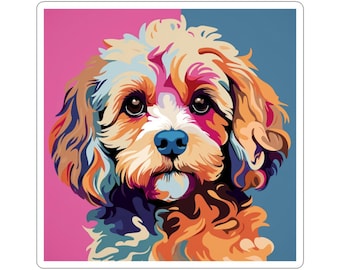 Pegatina Pop Art Cavapoo, pegatinas coloridas, calcomanía única para mascotas, pegatina para portátil, regalo para amantes de los perros, pegatina de vinilo de moda