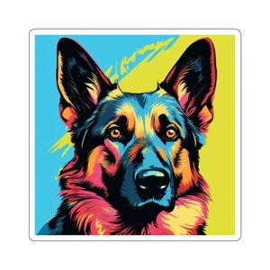 Pop Art German Shepherd Sticker, Colorful Kiss-Cut Stickers, Unique Pet Decal, Laptop Sticker, Gift for Dog Lovers, Trendy Vinyl Sticker