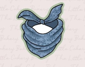 STL Instant Digital Download - Bandana Bib Western Cookie Cutter with Embossed Label, Cutting Edge, and Rounded Handle