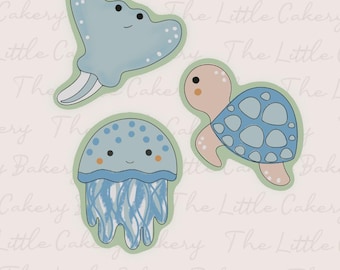 Sea Animal Cookie Cutter STL: Stingray, Turtle, Jellyfish (Digital Download)