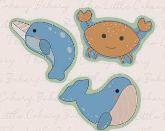 Nautical Cookie Cutter Set: Whale, Crab, Narwhal