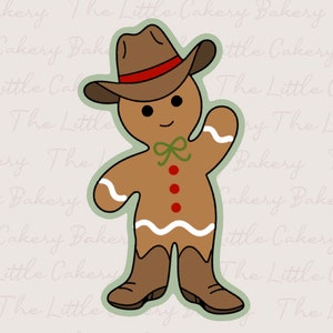 Gingerbread Cowboy Cookie Cutter, Christmas Cookie Cutter with Embossed Label and Smooth Rounded Handle