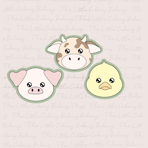 Farm Animal Cookie Cutter Set: Pig, Cow, Duck