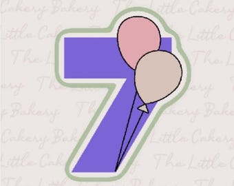 Number 7 Balloon Cookie Cutter STL - Embossed Label (Digital Download)