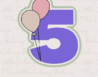 Number 5 Balloon Cookie Cutter STL File: Embossed Label (Digital Download)