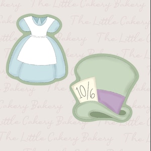 Alice Dress and Mad Hatter Hat Cookie Cutters: Set of Two, Embossed Label
