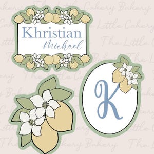 STL Instant Digital Download- Lemon Plaque Cookie Cutter Set of Three Cookie Cutters with Embossed Label, Cutting Edge, and Rounded Handle