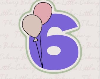 Number 6 Balloon Cookie Cutter STL File: Embossed Label (Digital Download)