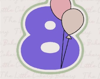 Number 8 Balloon Cookie Cutter STL - Embossed Label (Digital Download)