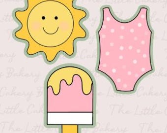 Summer Cookie Cutter Set: Sun, Swimsuit, Popsicle (STL Digital Download)