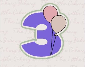 Number 3 Balloon Cookie Cutter STL File: Embossed Label (Digital Download)