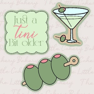 STL Instant Digital Download- Martini Cookie Cutter Set of 3 STL files with Embossed Label, Sharp Cutting Edge and Smooth, Rounded Handle