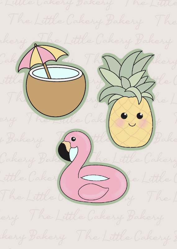 Summer Cookie Cutter Set: Flamingo, Coconut, Pineapple