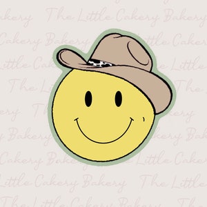 Smiley Face Cowboy Hat Cookie Cutter: Embossed Label
