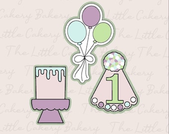 Confetti Birthday Cookie Cutters Set: Cake, Balloons, Party Hat
