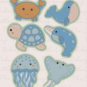Sea Animal Cookie Cutter Set: 6 Sea Creature Designs, Embossed Label