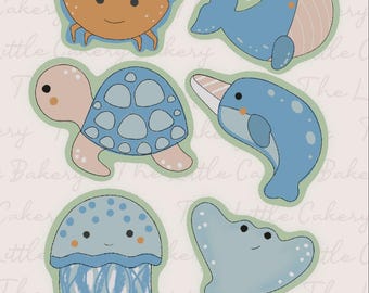 Full Set Sea Animal Cookie Cutter Set of 6 Sea Creature Cookie Cutters with Embossed Label, Cutting Edge, and Smooth Rounded Handle