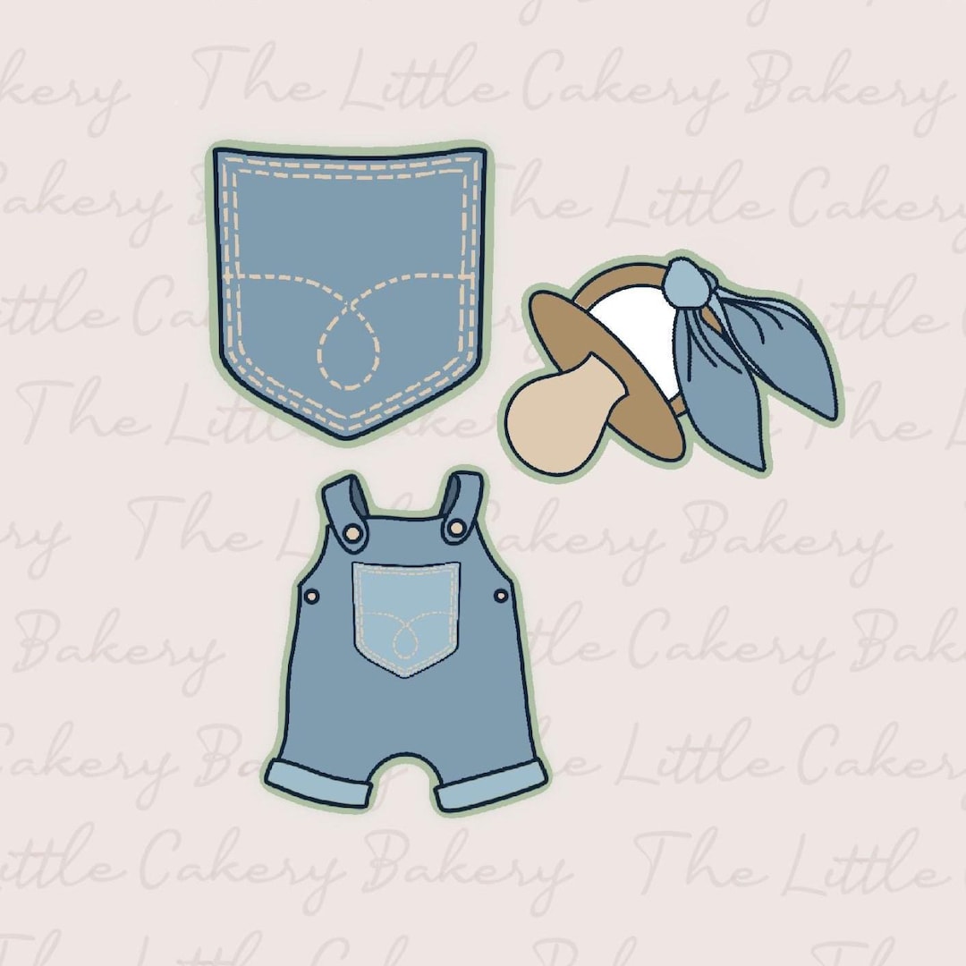 Blue Jean Baby Boy Cookie Cutter Set: - Overalls, Pacifier, Pocket ...