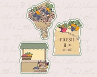 Farmers Market Cutter Set of 3: Off The Market Embossed Label, Rounded Handle (STL Digital Downloads)
