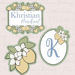 Lemon Plaque Cookie Cutter Set of Three Cookie Cutters with Embossed Label, Cutting Edge, and Smooth Rounded Handle