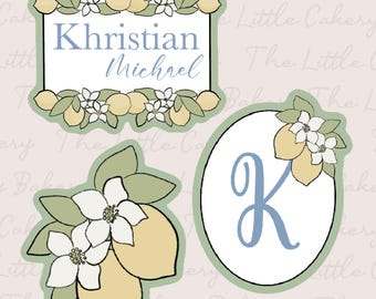 Lemon Cookie Cutter Set: Plaque, Oval, Lemon Shapes, Embossed Label