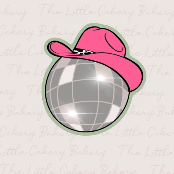 STL Instant Digital Download- Disco Ball with Cowboy Hat Cookie Cutter with Embossed Label, Sharp Cutting Edge and Smooth Rounded Handle