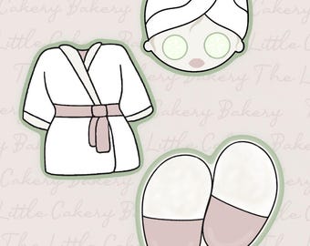 Spa Day Cookie Cutters: Robe, Slippers, Face - Set of 3