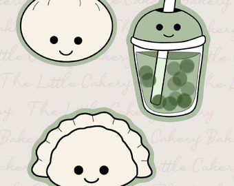 Kawaii Dumpling and Boba Cookie Cutter Set: Embossed Label