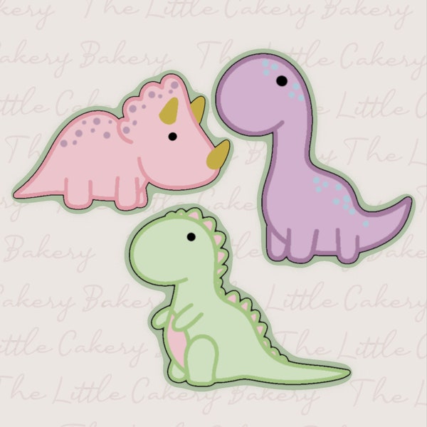 Cute Dinosaur Cutters, Set of 3 Cookie Cutters with Embossed Label and Smooth Rounded Handle