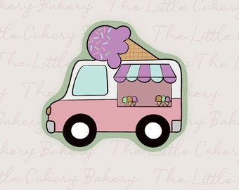 Ice Cream Truck Cookie Cutter with Embossed Label STL (Digital Download)