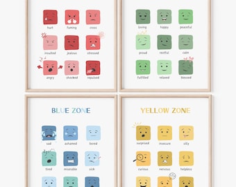 Zones of Regulation Poster, Feelings Chart, Mental Health Print, Classroom Decor,  Therapy Office Decor, Coping Skills, School Counselor Art
