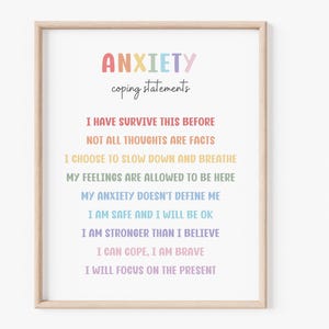Anxiety Coping Statements Poster, Therapy Office, Anxiety Coping Skills, Emotional Regulation, Therapy tools, Self-Care Mental Health Poster