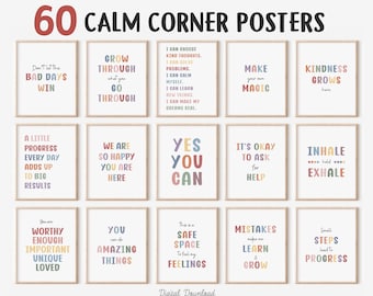 Boho Kids Positive Affirmations Poster Set: Calming Corner Decor (Digital Download, Set of 60)