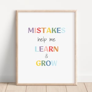 Mistakes helfen mir beim Lernen Poster, Affirmation für Kinder, Wachstumsgedenkweise, pädagogisch wertvolle Wandkunst, ruhige Ecke, Therapie Bürodeko, psychische Gesundheit
