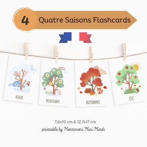 Quatre Saisons Flashcards Montessori, Cartes 4 Saisons de Nomenklatur, Karteikarten PDF, Cartes Imprimables, Saisons Maternelle