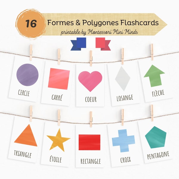 Formes Flashcards Montessori, Couleurs Arc-en-ciel, Cartes Géométriques de Nomenclature, Flashcards PDF, Cartes Imprimables, Maternelle